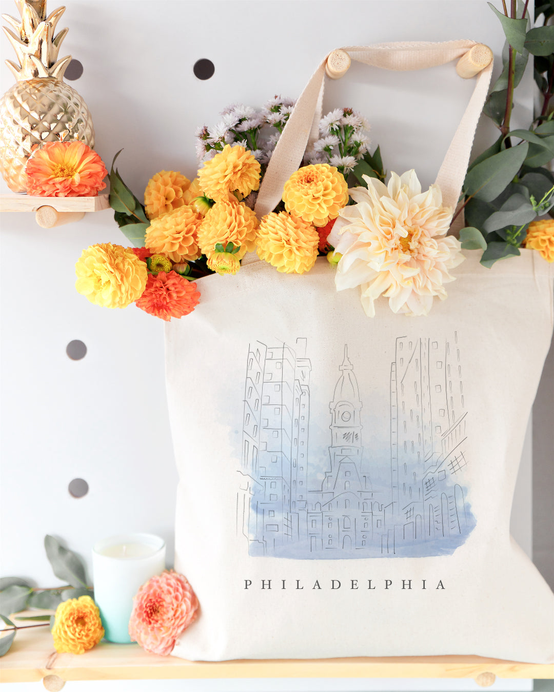 Philadelphia Cityscape Cotton Canvas Tote Bag from The Cotton & Canvas Co.