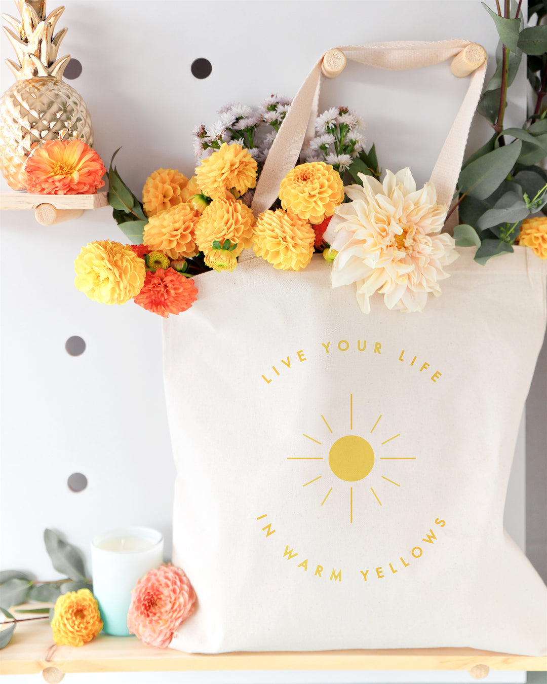 Live Life in Warm Yellows Cotton Canvas Tote Bag from The Cotton & Canvas Co.