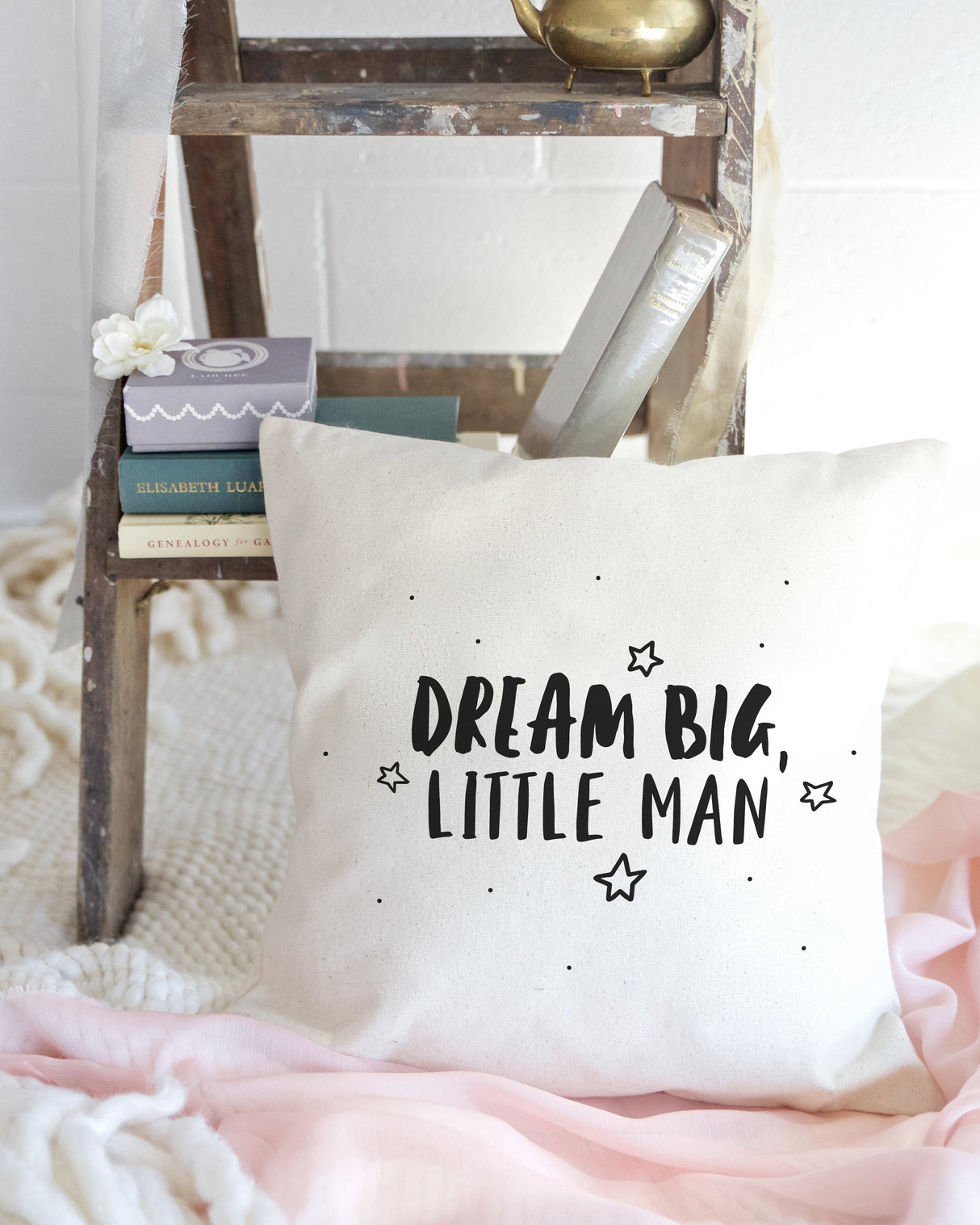 Dream Big Little Man Cotton Canvas Pillow Cover from The Cotton & Canvas Co.