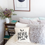 Never Give Up Baby Cotton Canvas Pillow Cover from The Cotton & Canvas Co.