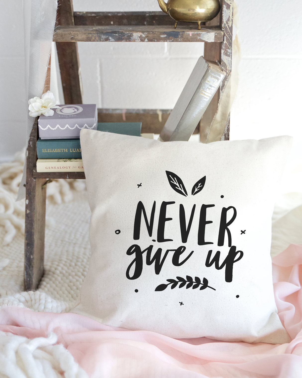 Never Give Up Baby Cotton Canvas Pillow Cover from The Cotton & Canvas Co.