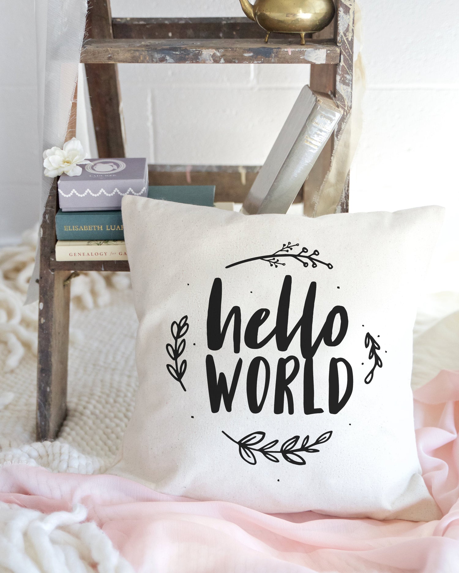 Hello World with Vines Baby Cotton Canvas Pillow Cover from The Cotton & Canvas Co.