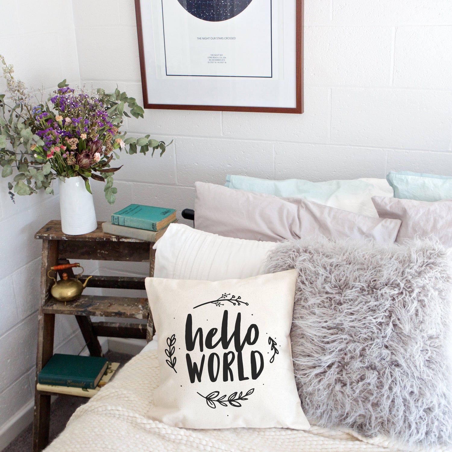 Hello World with Vines Baby Cotton Canvas Pillow Cover from The Cotton & Canvas Co.