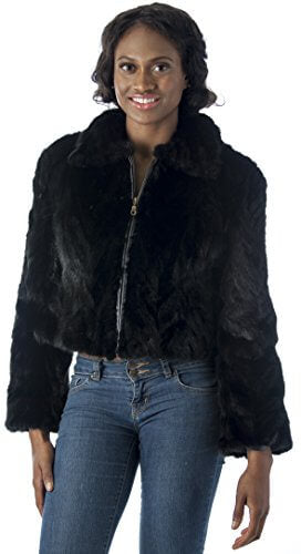 REED Women's Genuine Mink Fur Bomber Jacket -100% Real Fur (Small, Black) From Reed Leather