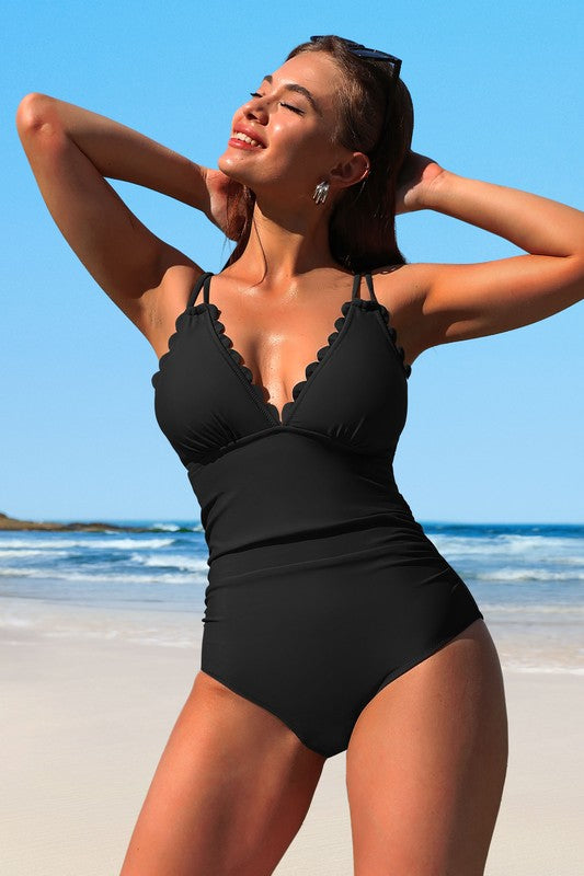 Scalloped V Neck Cut Out Monokini Swimwear from My Pampered Life Seattle