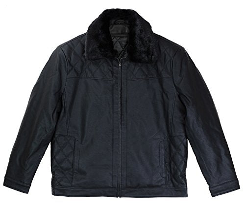 REED Men's Smooth Lamb Touch Faux Leather Detachable Fur Collar Classic Jacket - Imported from Reed Leather