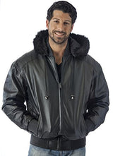 REED Men's Hooded Leather Bomber Jacket with Zip Out - Imported from Reed Leather