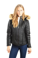 REED Women's Designer Coat with Zip Out Hooded Faux Fur Leather Jacket - Imported From Reed Leather