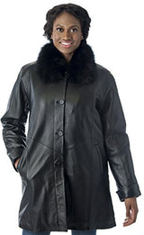 REED Women's Imported Lamb Leather Swing Coat with Real Fox Fur Collar from Reed Leather