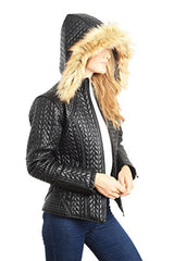 REED Women's Designer Coat with Zip Out Hooded Faux Fur Leather Jacket - Imported From Reed Leather