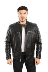 REED EST. 1950 Men's Genuine Lambskin Leather Biker Jacket - Imported from Reed Leather