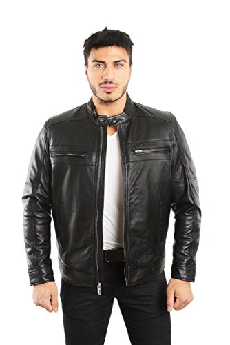 REED EST. 1950 Men's Genuine Lambskin Leather Biker Jacket - Imported from Reed Leather
