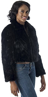 REED Women's Genuine Mink Fur Bomber Jacket -100% Real Fur (Small, Black) From Reed Leather