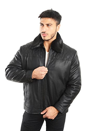 REED Men's Smooth Lamb Touch Faux Leather Detachable Fur Collar Classic Jacket - Imported from Reed Leather