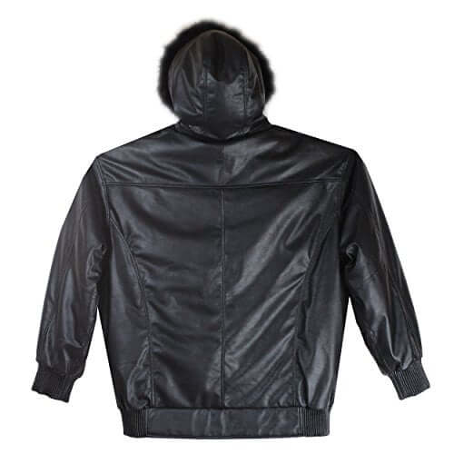 REED Men's Detachable Hooded Faux Fur Leather Bomber Jacket with Baseball Style Collar - Imported from Reed Leather