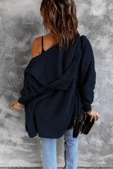 Blue Soft Fleece Hooded Open Front Coat From MsDressly