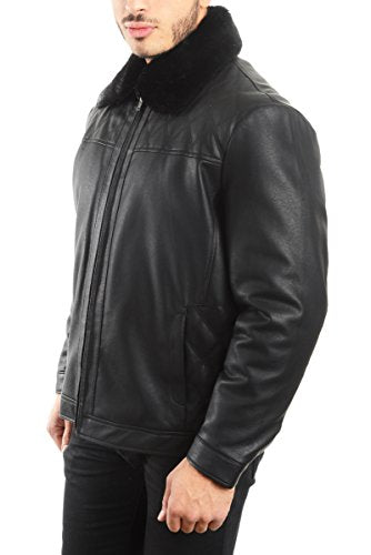 REED Men's Smooth Lamb Touch Faux Leather Detachable Fur Collar Classic Jacket - Imported from Reed Leather