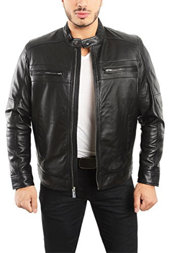 REED EST. 1950 Men's Genuine Lambskin Leather Biker Jacket - Imported from Reed Leather