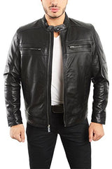 REED EST. 1950 Men's Genuine Lambskin Leather Biker Jacket - Imported from Reed Leather