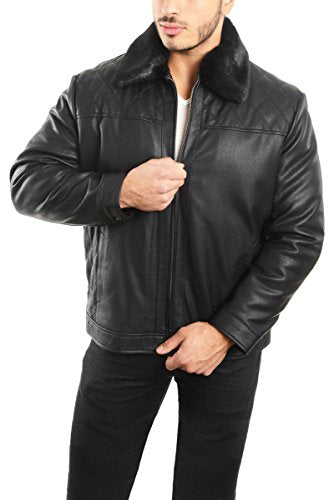 REED Men's Smooth Lamb Touch Faux Leather Detachable Fur Collar Classic Jacket - Imported from Reed Leather