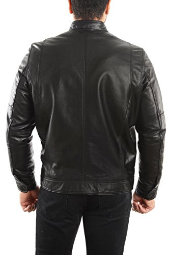 REED EST. 1950 Men's Genuine Lambskin Leather Biker Jacket - Imported from Reed Leather