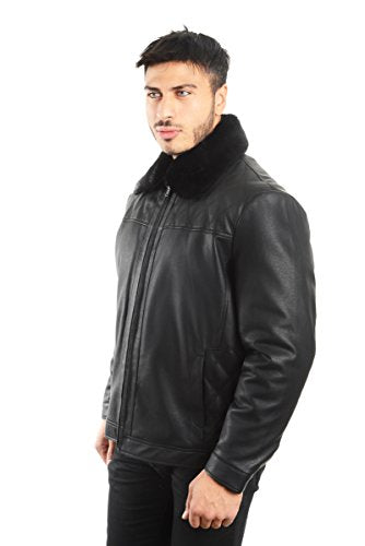 REED Men's Smooth Lamb Touch Faux Leather Detachable Fur Collar Classic Jacket - Imported from Reed Leather