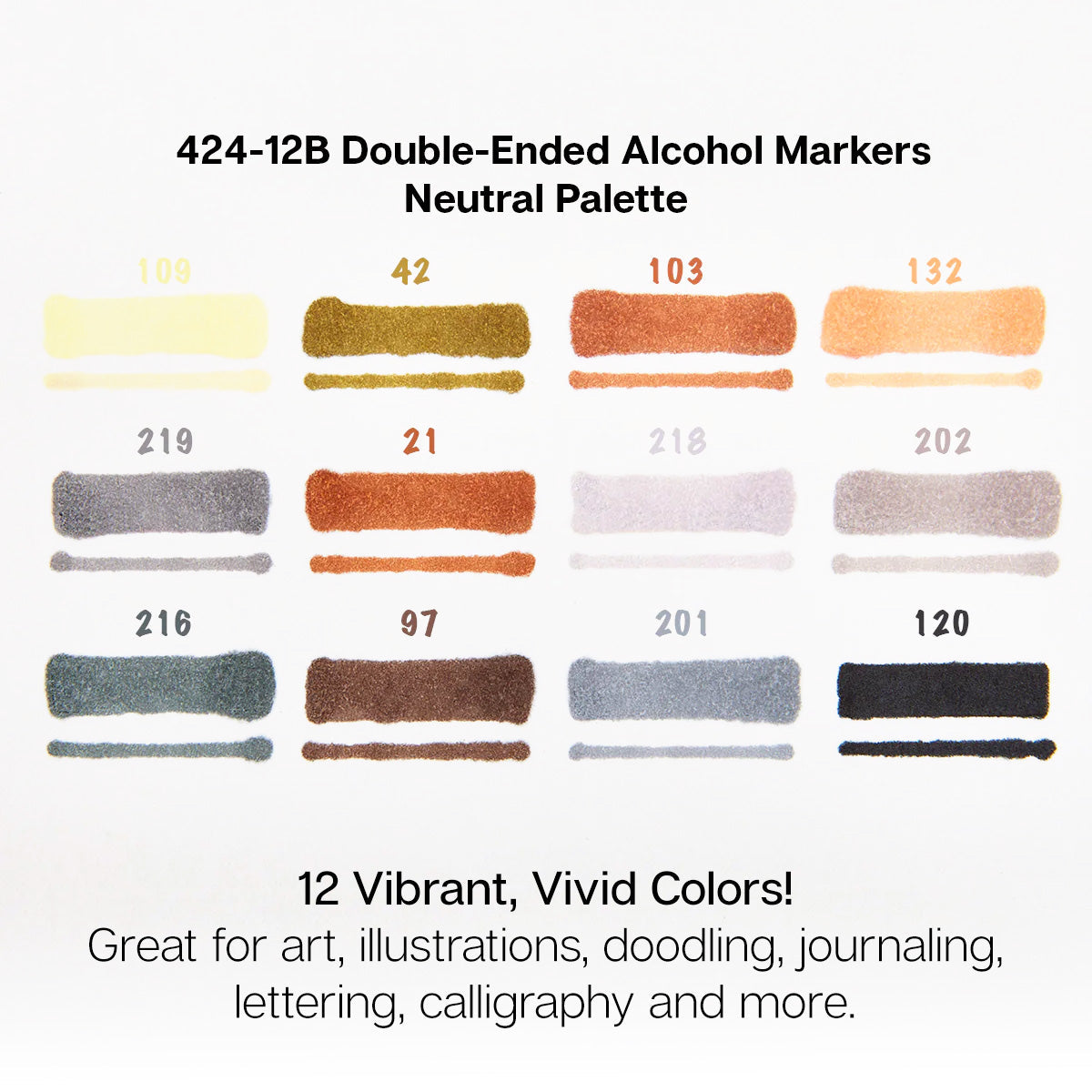 Double-Ended Alcohol Markers 12 Neutral Colors from KINGART