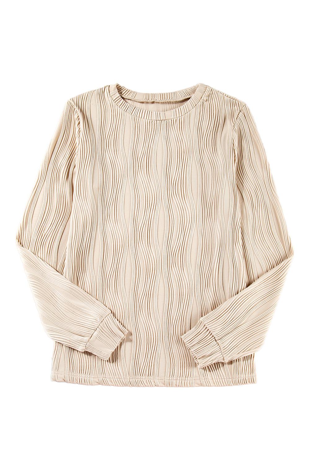 Apricot Textured Wavy Round Neck Long Sleeve Top from MsDressly