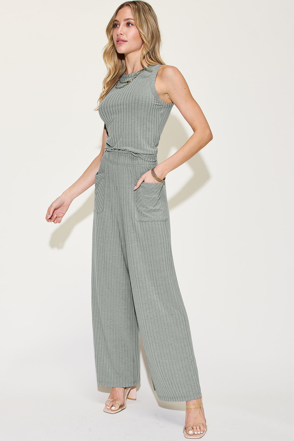 Basic Bae Full Size Ribbed Tank and Wide Leg Pants Set from Enfance-Heureuse