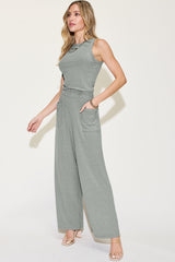 Basic Bae Full Size Ribbed Tank and Wide Leg Pants Set from Enfance-Heureuse