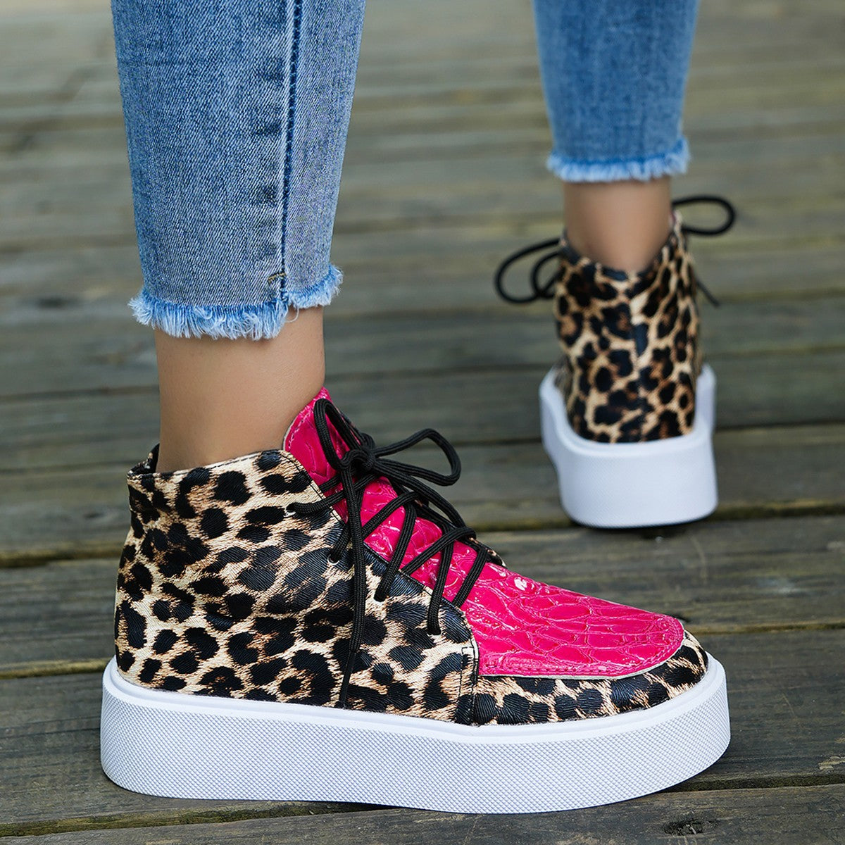 PU Leather Leopard Platform Sneakers from My Pampered Life Seattle
