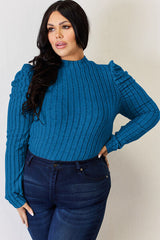 Basic Bae Full Size Ribbed Mock Neck Puff Sleeve T-Shirt from Enfance-Heureuse