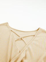 Apricot Sequin Patchwork Waffle Knit Open Back Top with Long Sleeves from MsDressly