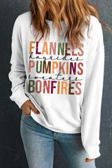Beige FLANNELS PUMPKINS BONFIRES Graphic Drop Shoulder Sweatshirt from MsDressly