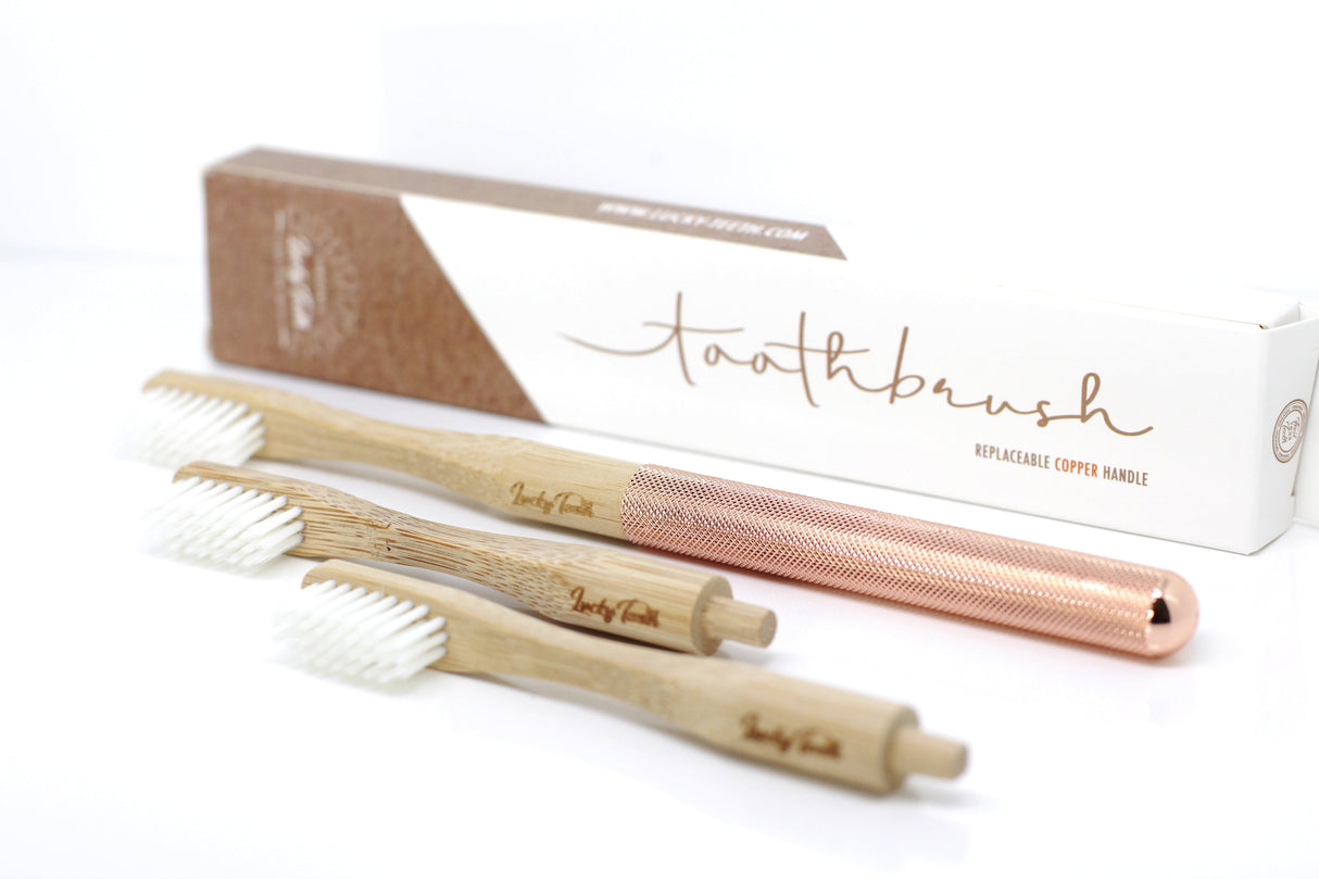 Replaceable Bamboo Toothbrush Copper Handle - Soft White Bristles from Lucky Teeth