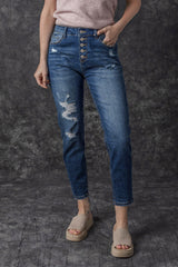 Bailee Distressed Button Fly High Waist Jeans From Threaded Pear