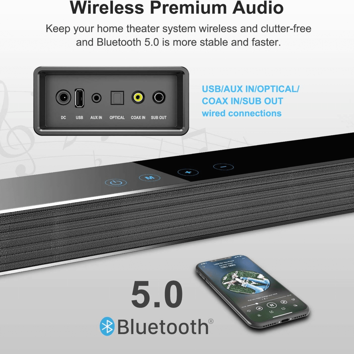Norcent KB2020 Black Mamba Series 25" 120W Bluetooth Sound Bar with Sub-Woofer from Jupiter Gear Home
