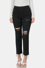 Zenana Distressed Raw Hem Cropped Jeans from Enfance-Heureuse