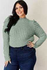 Basic Bae Full Size Ribbed Mock Neck Puff Sleeve T-Shirt from Enfance-Heureuse