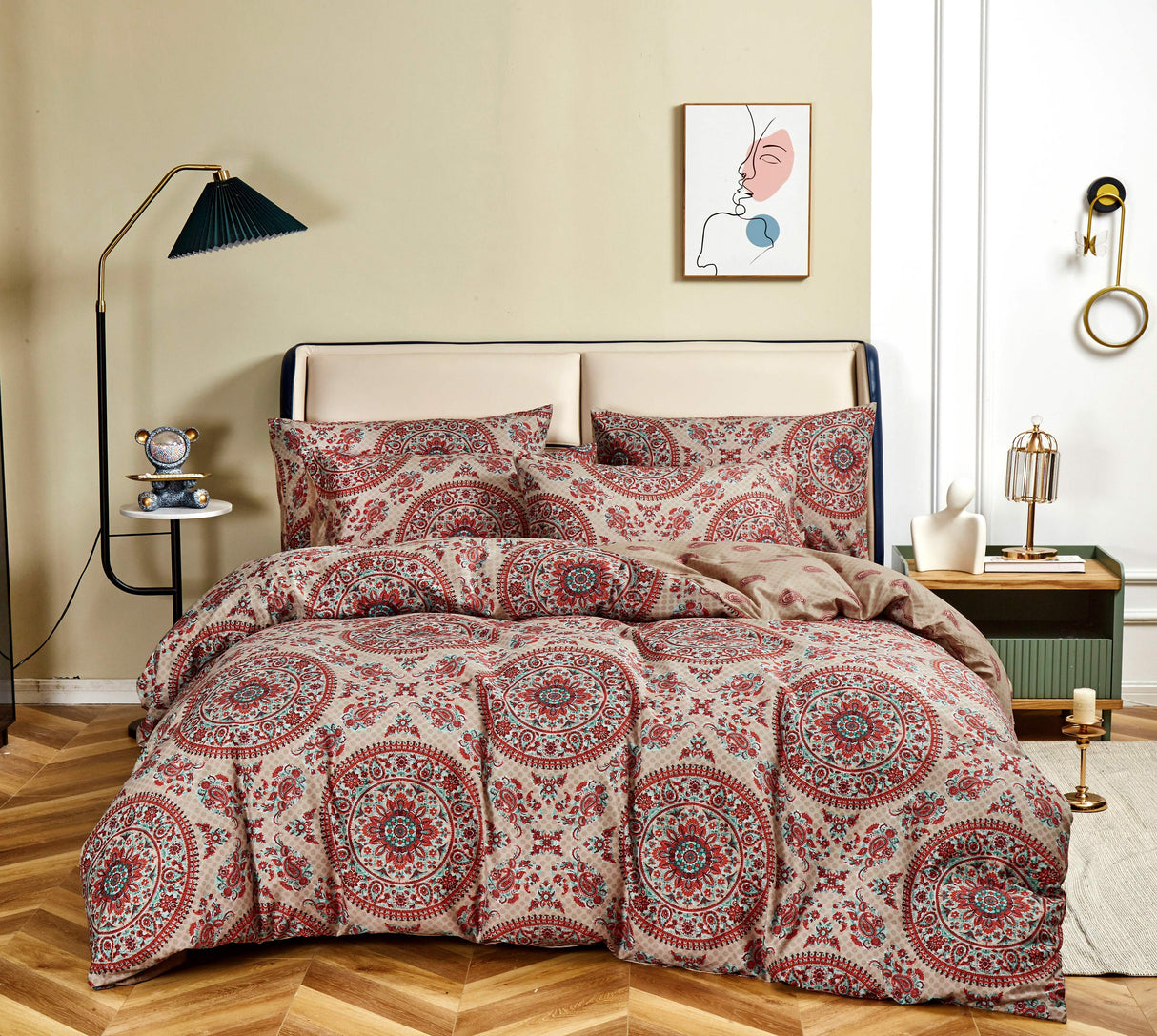 Tache Bohemian Desert Medallion Boteh Paisley Orange Blue Taupe Reversible Duvet Cover (TJ3502) from Tache Home Fashion
