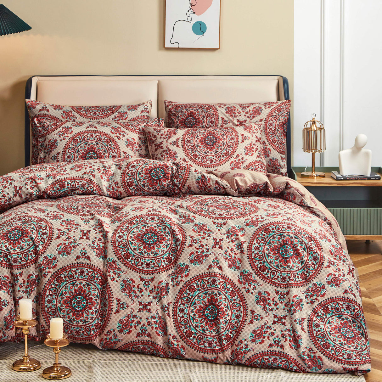 Tache Bohemian Desert Medallion Boteh Paisley Orange Blue Taupe Reversible Duvet Cover (TJ3502) from Tache Home Fashion