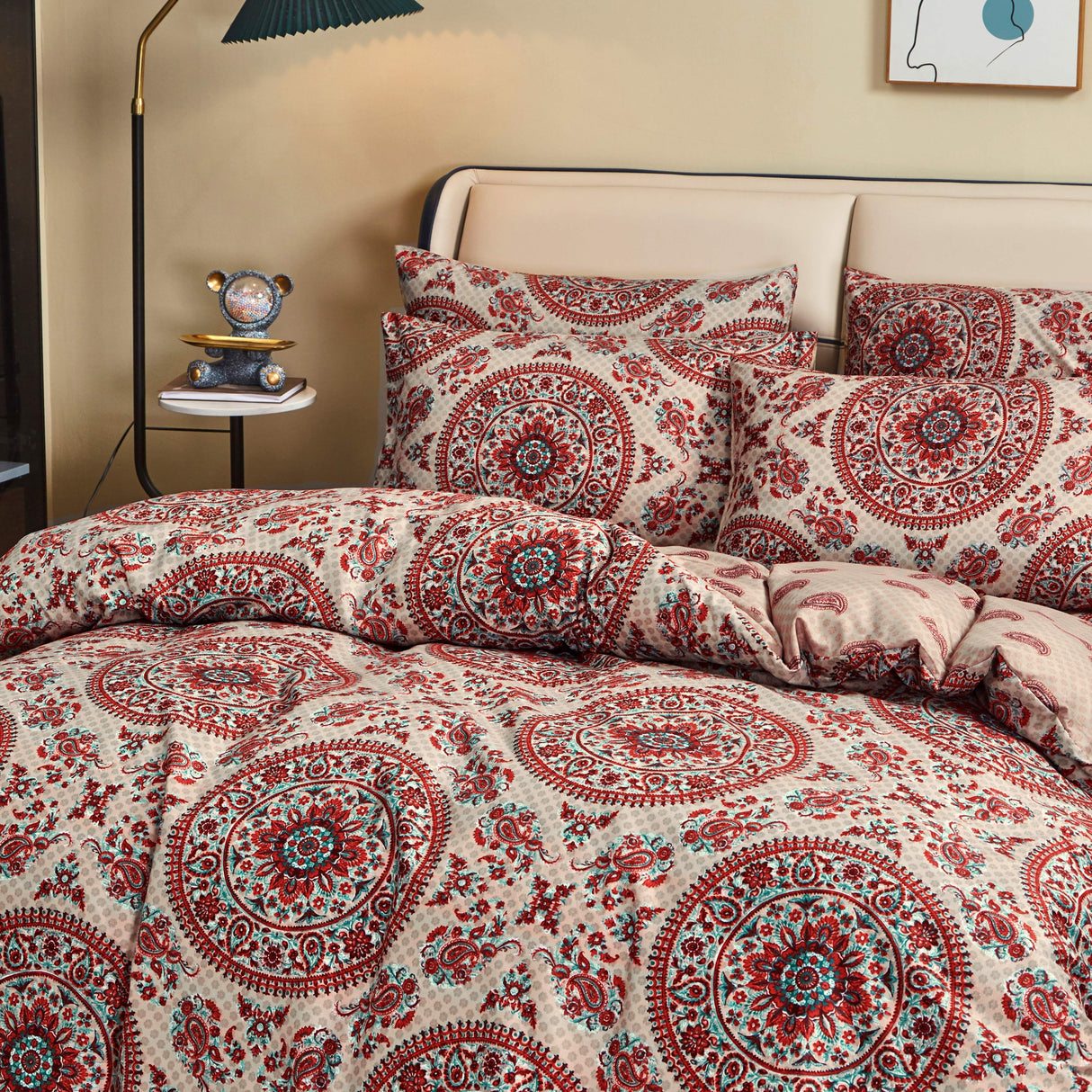 Tache Bohemian Desert Medallion Boteh Paisley Orange Blue Taupe Reversible Duvet Cover (TJ3502) from Tache Home Fashion