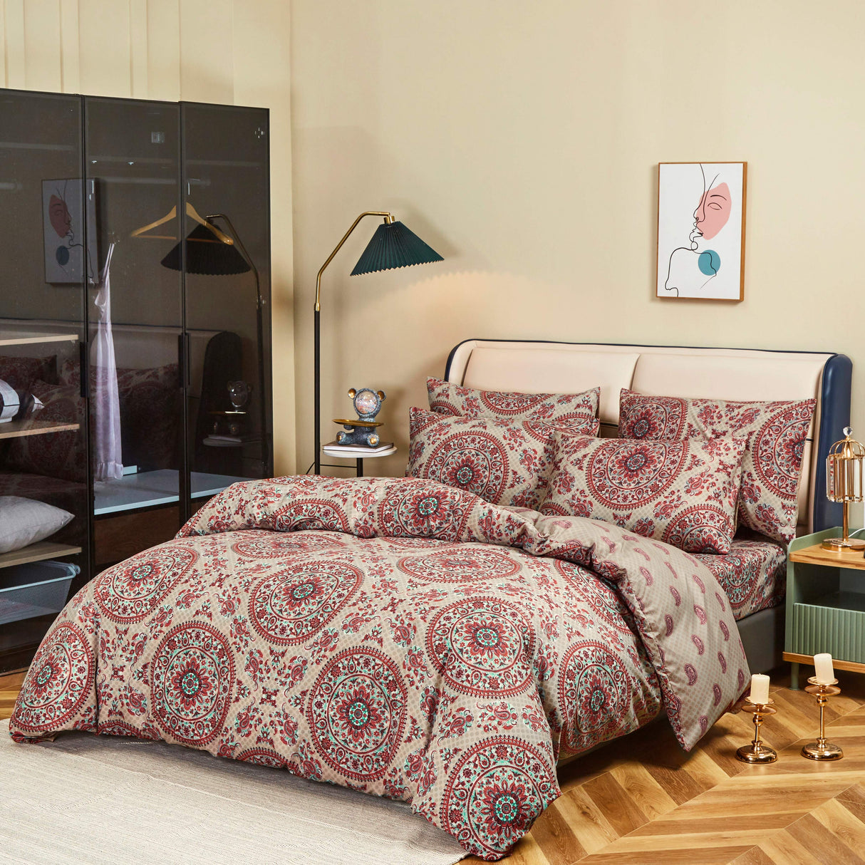 Tache Bohemian Desert Medallion Boteh Paisley Orange Blue Taupe Reversible Duvet Cover (TJ3502) from Tache Home Fashion