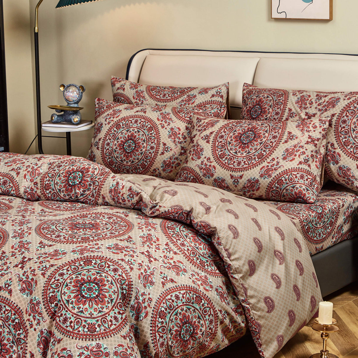 Tache Bohemian Desert Medallion Boteh Paisley Orange Blue Taupe Reversible Duvet Cover (TJ3502) from Tache Home Fashion