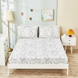Tache Modern Abstract Leaf Line Art Foliage White Grey Black Gold Fitted Sheet / Flat Sheet (TJ3571)