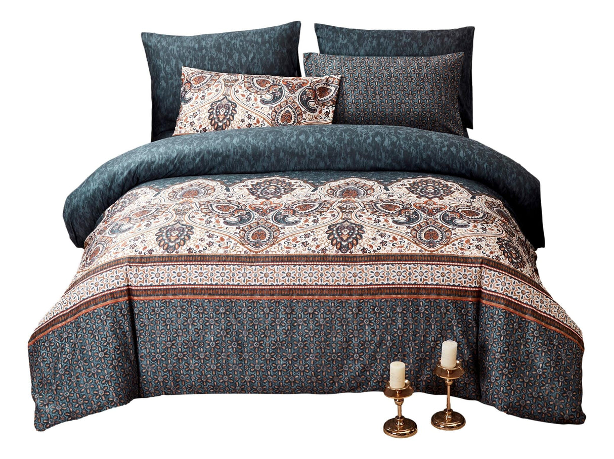 Tache Rustic Paisley Mandala Palace Floral Watercolor Dark Teal Duvet Cover (KF174) from Tache Home Fashion