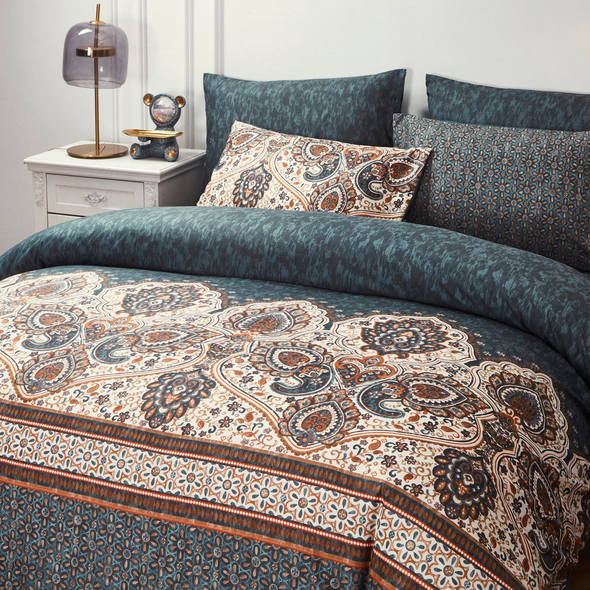 Tache Rustic Paisley Mandala Palace Floral Watercolor Dark Teal Duvet Cover (KF174) from Tache Home Fashion