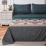Tache Rustic Paisley Mandala Palace Floral Watercolor Dark Teal Fitted Srcolor Dark Teal Fitteheet / Flat Sheet (KF174)