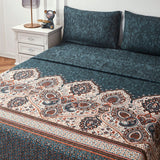 Tache Rustic Paisley Mandala Palace Floral Watercolor Dark Teal Fitted Srcolor Dark Teal Fitteheet / Flat Sheet (KF174)