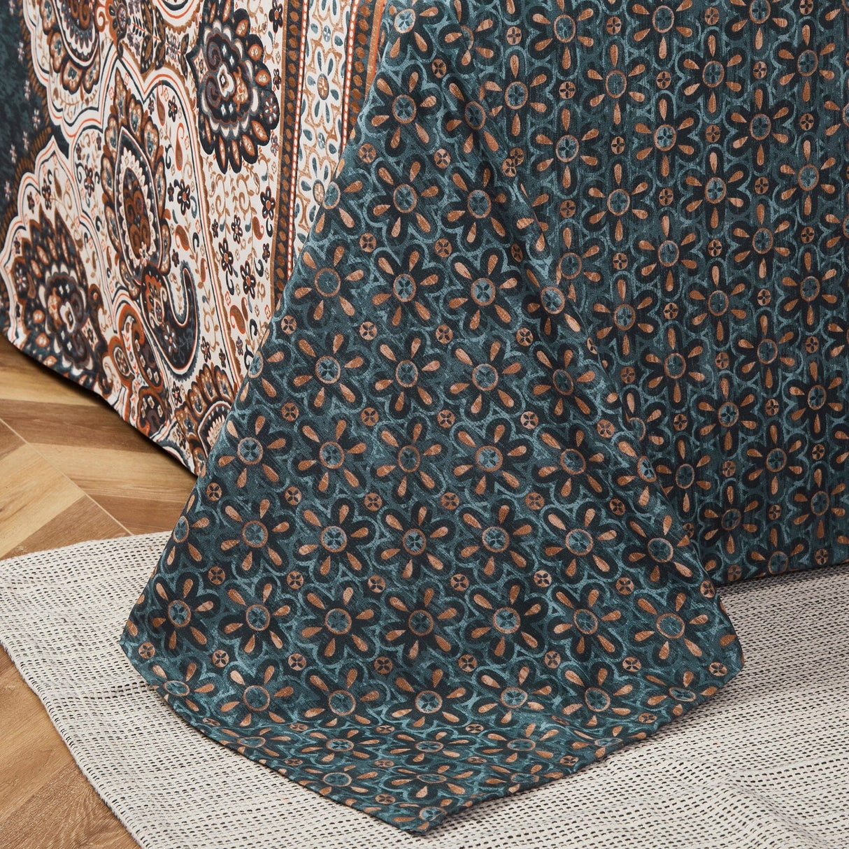 Tache Rustic Paisley Mandala Palace Floral Watercolor Dark Teal Fitted Srcolor Dark Teal Fitteheet / Flat Sheet (KF174)